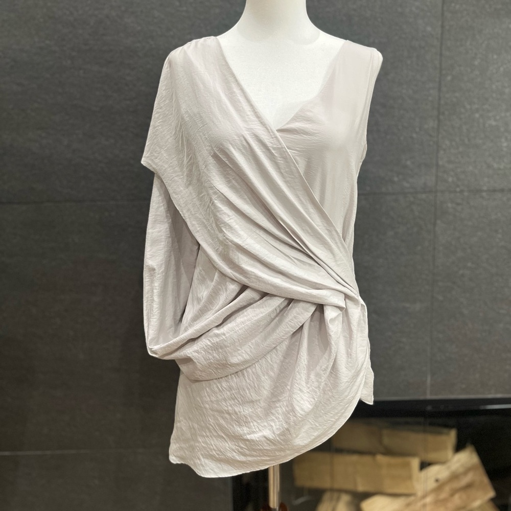 Helmut Lang Asymmetrical Draped Top Light Gray Size Small